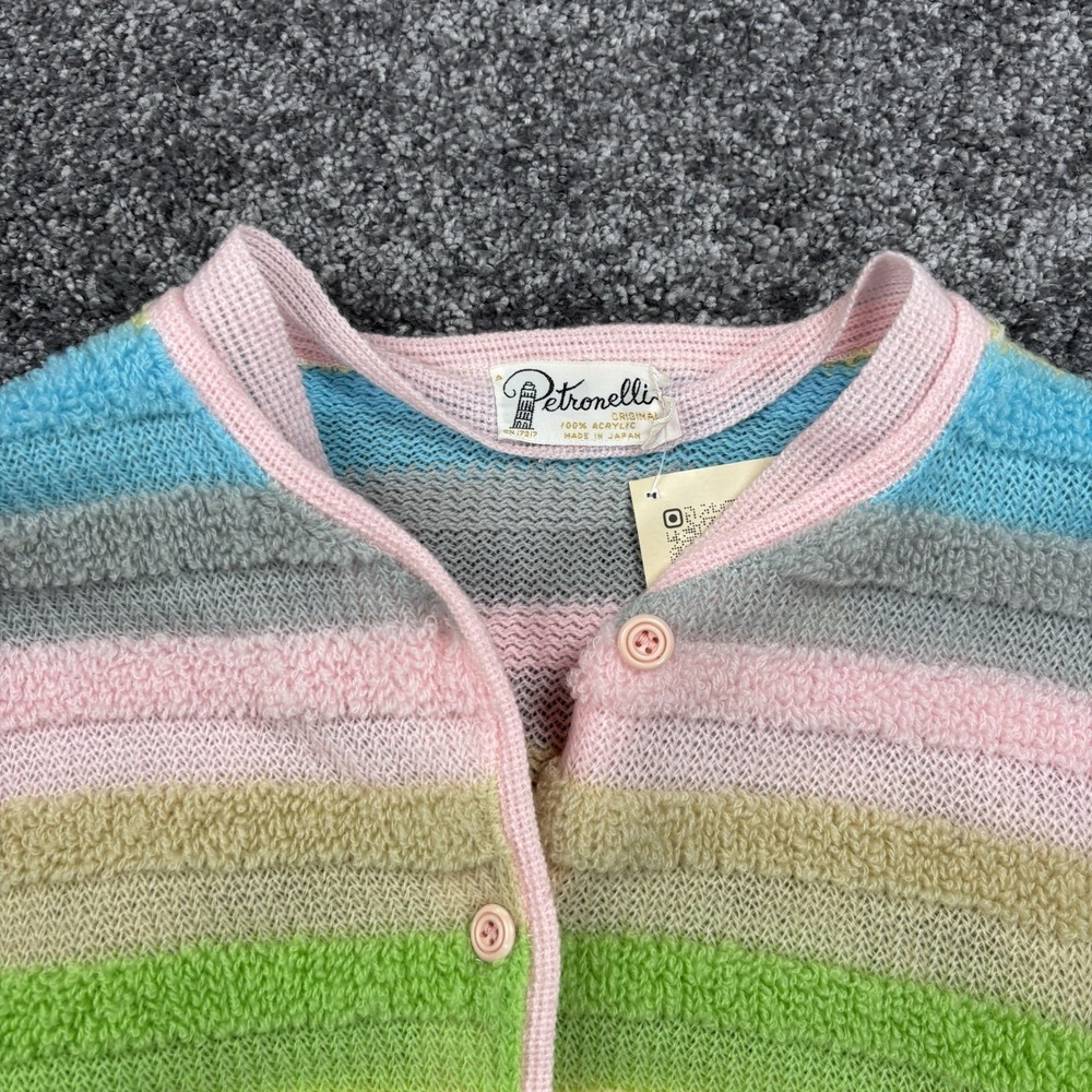 Vintage 60s 70s Rainbow Pastel Striped Cardigan Sweater Women's Small Japanese - Picture 5 of 11
